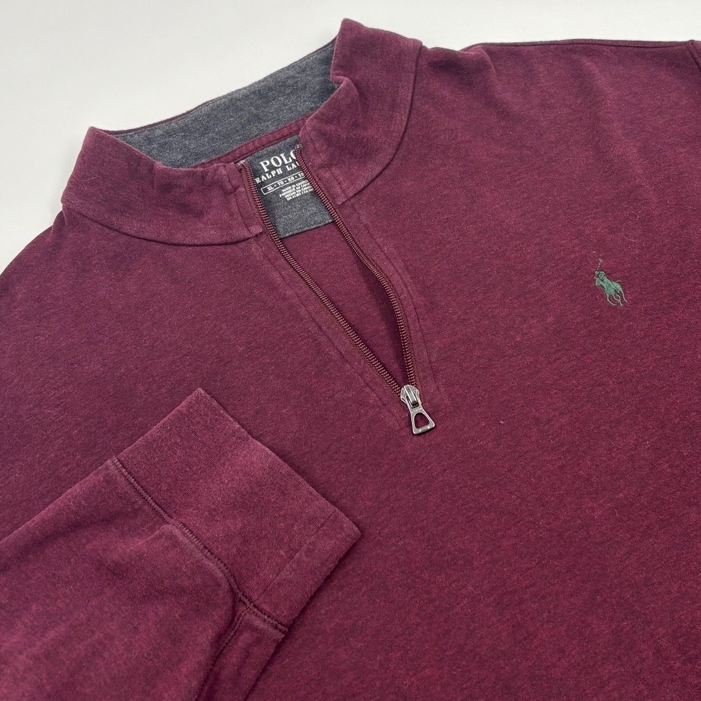 Polo Ralph Lauren Men's XL Quarter Zip Pullover Burgundy Heather Pony Sweater‎